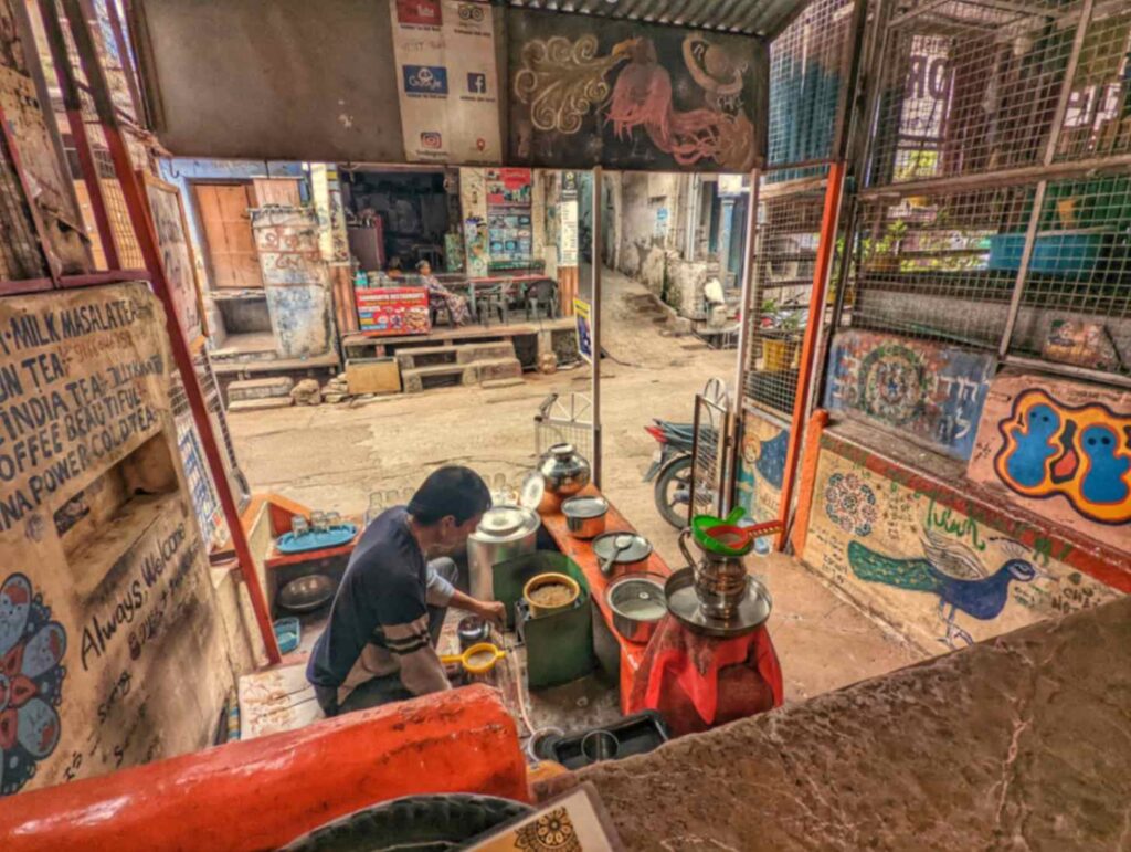 Krishna Tea Stall in Bundi, known for its warm ambiance and authentic flavors, popular among locals and visitors.