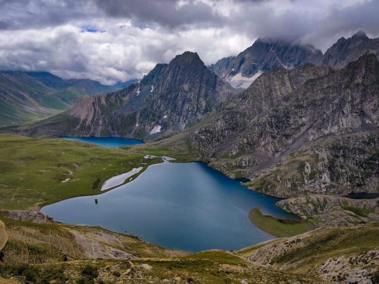 View of Twin lakes of Vishansar & Kishansar from KGL trek. Picture taken from Gadsar pass.