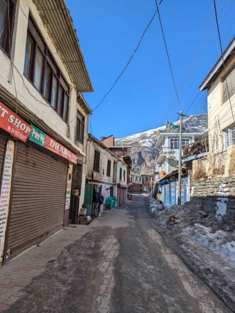 Winter time in Keylong, where most shops are closed.