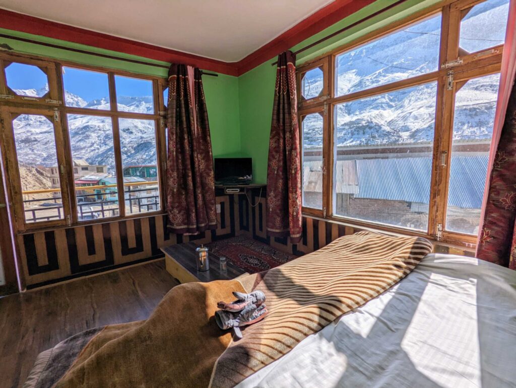 My room at Khandroling Homestay with breathtaking mountain views, offering a serene and picturesque stay in the heart of Lahaul Valley.