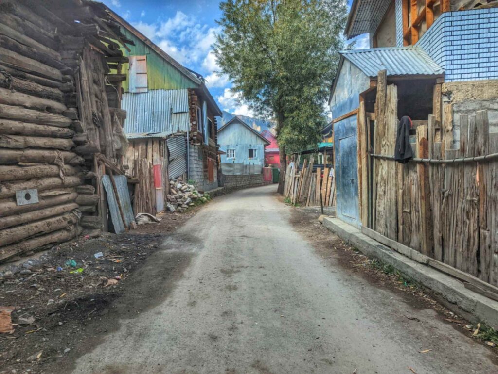View of Dawar town, Gurez Valley featuring wooden houses