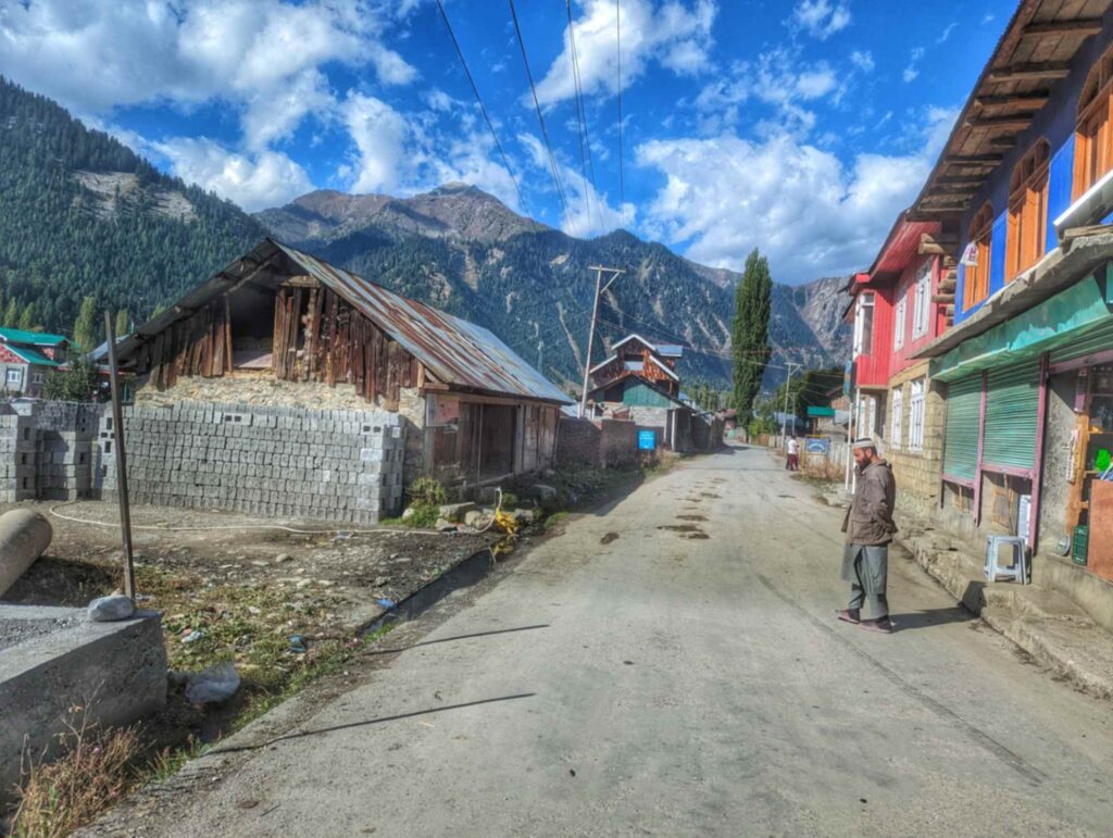 View of Dawar town, Gurez Valley featuring wooden houses