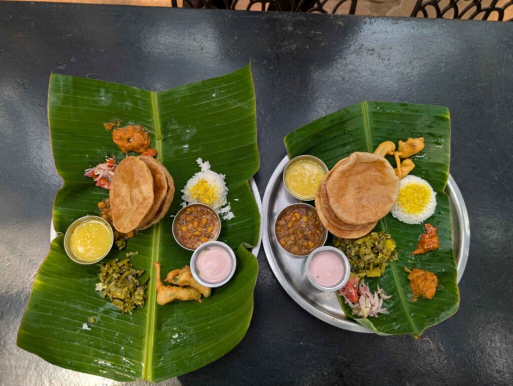 Gudi Padwa special meal on a banana leaf – festive and fresh.